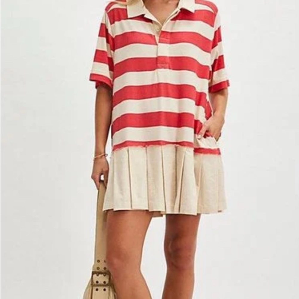 Red and Cream Striped Polo Dress